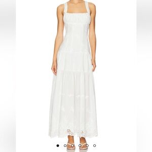 WeWoreWhat White Embroidered Tiered Peplum Midi Dress, Size M, NWT